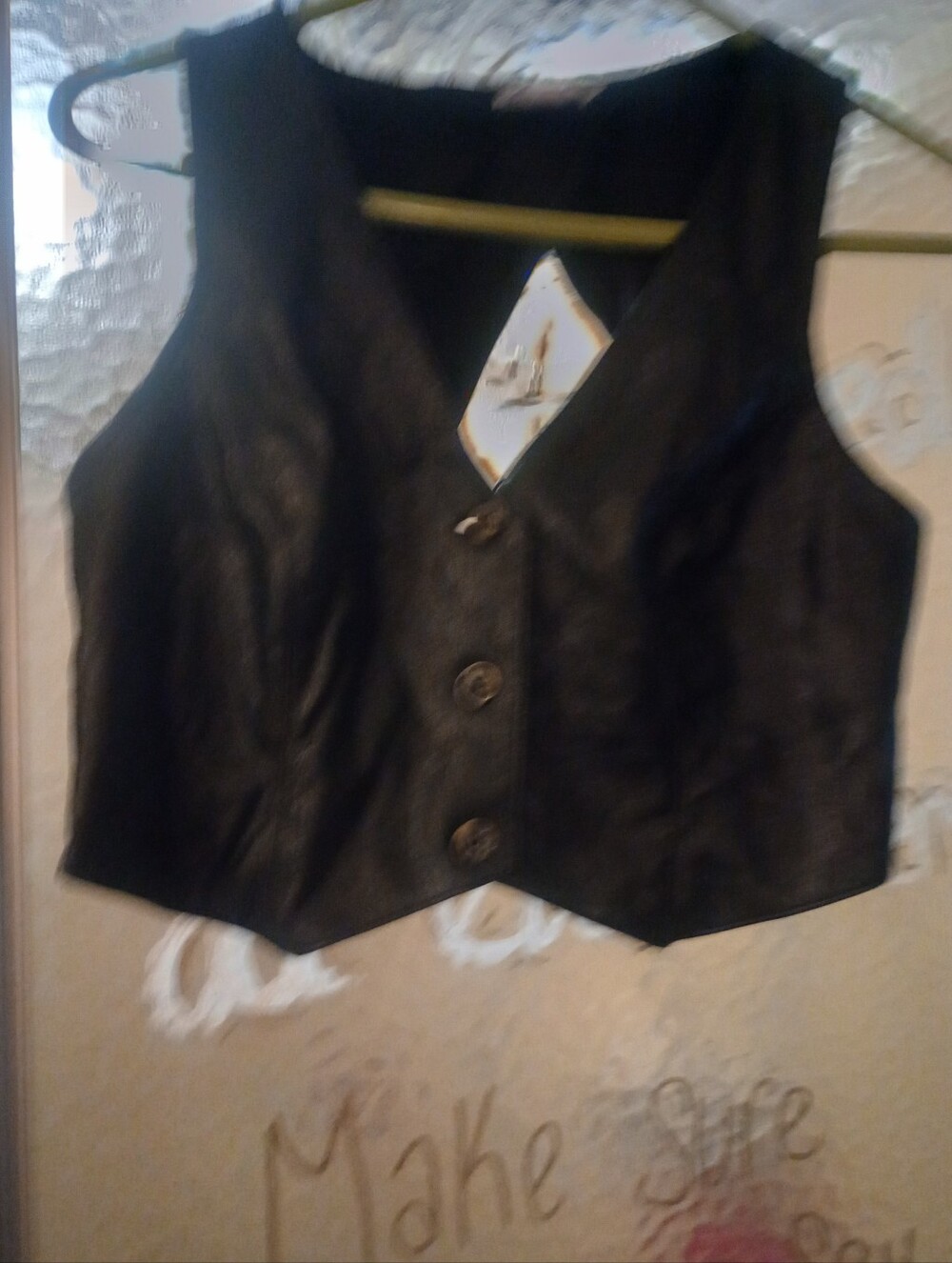 Women's Black Faux Leather Button-Front Vest